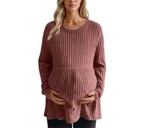 EMATOP Umstandspullover Damen Langarm Warm Schwanger Oberteile Lässig Einfarbig Schwangerschaft Pullover Elegant Gestrickt Tuniken Langarmshirt Bequem Umstandstop Sweatshirt für Mama Winter