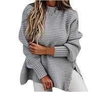 EMATOP Warm Pullover Damen Elegant Grobstrick Sweatshirt Langarm Casual Strickpullover Lockerer Lang Longpullover Oversize Pulli Jumper Basic Rundhals Strickpulli Weich Bequem Winterpullover