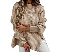 EMATOP Warm Pullover Damen Elegant Grobstrick Sweatshirt Langarm Casual Strickpullover Lockerer Lang Longpullover Oversize Pulli Jumper Basic Rundhals Strickpulli Weich Bequem Winterpullover