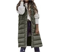 EMATOP Weste Damen Lang Baumwolle Steppweste Ärmellos Elegant Daunenweste mit Kapuze Jacke Winter Warmer Longweste Fleece Gefüttert Winterjacke Casual Einfarbig Steppjacke Winddicht Mantel