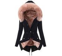 EMATOP Winterjacke Damen Lange Warm Fleecejacke Langarm Elegant Wintermantel Lässig Einfarbig Steppjacke mit Kapuze Parka Jacke Bequemes Gefüttert Winterparka Mantel Winddicht Outdoorjacke