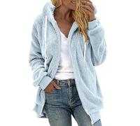 EMATOP Winterjacke Damen Teddy Fleece Mantel Flauschig Hoodie Jacken Warm Gefüttert Fleecejacke mit Kapuze Plüschjacke Herbst Winter Langarm Wintermantel Einfarbig Kuschelig übergangsjacke
