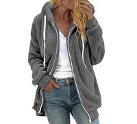 EMATOP Winterjacke Damen Teddy Fleece Mantel Flauschig Hoodie Jacken Warm Gefüttert Fleecejacke mit Kapuze Plüschjacke Herbst Winter Langarm Wintermantel Einfarbig Kuschelig übergangsjacke