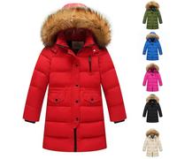 EMATOP Winterjacke Mädchen Warm Langarm Steppjacke Lang Einfarbig Daunenjacke mit Kapuze Parka Mantel Bequemer Elegant Wintermantel Winddichte Outdoorjacke Full Zip Jacke Klassisch Pufferjacke