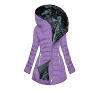 EMATOP Wintermantel Damen Warm Gefüttert Steppjacke Lange Elegant Damenmantel Langarm Winter Parka Jacke mit Kapuze Winterparka Mantel Einfarbig Bequemes Sportjacke Winddicht Outdoorjacke