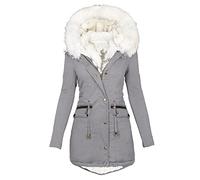 EMATOP Wintermantel Damen Warmer Lang Jacke Baumwolle Einfarbig Wanderjacke mit Kapuze Wintermantel Langarm Elegant Steppmantel Herbst Winter Outdoor Baumwolljacke Kuschelig Winterparka Mantel