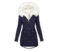 EMATOP Wintermantel Damen Warmer Lang Jacke Baumwolle Einfarbig Wanderjacke mit Kapuze Wintermantel Langarm Elegant Steppmantel Herbst Winter Outdoor Baumwolljacke Kuschelig Winterparka Mantel
