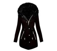EMATOP Wintermantel Damen Warmer Lang Jacke Baumwolle Einfarbig Wanderjacke mit Kapuze Wintermantel Langarm Elegant Steppmantel Herbst Winter Outdoor Baumwolljacke Kuschelig Winterparka Mantel