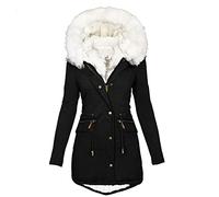 EMATOP Wintermantel Damen Warmer Lang Jacke Baumwolle Einfarbig Wanderjacke mit Kapuze Wintermantel Langarm Elegant Steppmantel Herbst Winter Outdoor Baumwolljacke Kuschelig Winterparka Mantel