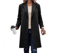 EMATOP Wollmantel Damen Winter Warm Trenchcoat Elegant Lang Blazer Jacke Langarm Einfarbig Wintermantel Baumwolle Revers Übergangsjacke Klassisch Business Windbreaker Mode Knopf Outdoorjacke