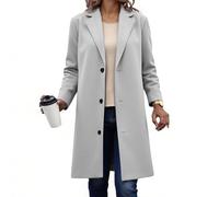 EMATOP Wollmantel Damen Winter Warm Trenchcoat Elegant Lang Blazer Jacke Langarm Einfarbig Wintermantel Baumwolle Revers Übergangsjacke Klassisch Business Windbreaker Mode Knopf Outdoorjacke