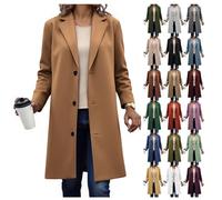 EMATOP Wollmantel Damen Winter Warm Trenchcoat Elegant Lang Blazer Jacke Langarm Einfarbig Wintermantel Baumwolle Revers Übergangsjacke Klassisch Business Windbreaker Mode Knopf Outdoorjacke