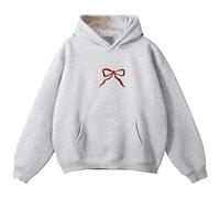 Embroidered Bow Hoodie for Women Cute Trendy Preppy Sweatshirts Aesthetic Hoodies Y2K Long Sleeve Sweatshirt Pullover (Red,XS)