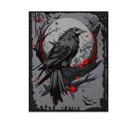 EMBROVERSE Gothic Rabe und Blumen großer Rückenaufnäher - heller Hintergrund - Makabre Hexenkrähe Kunst, bestickt zum Aufbügeln für einzigartige Jackenverzierung, 30,5 x 38,1 cm