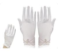 Emezddo Handschuhe,Kurze Satin Elegant Stretch Brauthandschuhe,verwendet für Damen Hochzeits Oper Dinner Partytänze Bühnenauftritte Maskeraden Karneval(Weiß,23 cm)