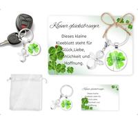 Emezddo Schlüsselanhänger Kleeblatt Glücksbringer,Du Schaffst Das Mutmacher Kleine Schlüsselbringer Glücksbringer Mit Weiß Perlen,Karte und Tasche,verwendet für Junge