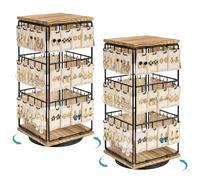 Emfogoo 360° Drehbare Ohrringe Aufbewahrung 2er Pack, Holz Schmuck-Display für Verkäufer, Schmuckständer-Organizer für Ohrstecker Ohrringe & Armbänder, Geschenk für Frauen (Rustikal Braun)