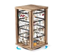 Emfogoo 360° Drehbare Ohrringe Aufbewahrung, Rustikaler Holz Ohrringständer, 4 Tiers Schmuck Display für Ohrstecker, Ohrringe & Halsketten, Geschenke für Frauen und Mädchen
