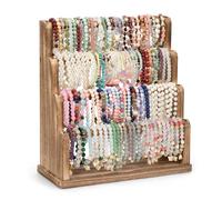 Emfogoo Armbandhalter, 4 Etagen Armbandständer Aufbewahrung für Armbänder Armreifen Uhr Scrunchies Rustikaler Holz Schmuck Organizer Display für Zuhause, Verkäufer, Handwerksshows und Geschäft (Rustic