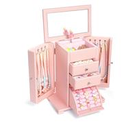 Emfogoo Musikalisches Schmuckkästchen für Kinder Mädchen, Große Holz-Spieluhr für Kinder mit Drehender Ballerina & Spiegel, 4 Ebenen Schmuckkasten Mädchen Weihnachten Neujahr Geschenk(Rosa)