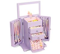 Emfogoo Musikalisches Schmuckkästchen Mädchen, Große Holz Schmuckkasten Mädchen mit Drehender Ballerina & Spiegel, 4 Ebenen Schmuckkästchen Kinder für Geburtstag Geschenk (Lila)