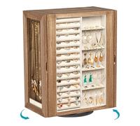 Emfogoo Schmuckkästchen 360° Drehbar, Große Holz Schmuckkasten Organizers mit 5 Schubladen, Glastüren, Vertikale offenes Design Schmuckaufbewahrung für Ringe Ohrringe Halsketten Armbänder (Braun)