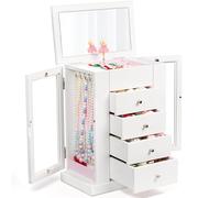 Emfogoo Schmuckkästchen Mädchen Spieluhr, 5 Ebenen Großes Holz Musikalisches Schmuckkästchen mit Drehender Ballerina, Schmuckaufbewahrung Geschenke für Kinder Weihnachten Neujahr Kindertag (Weiß)