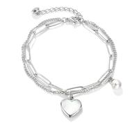 Emibele Charme Herzförmig Armband für Frauen Mädchen, Titanium Love Armband mit Karabinerverschluss, Doppelte Feine Kette & Büroklammer Armband Schmuck