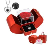Emibele Konservierte Rot Rose Frauen Mama Oma,Ewige Blume Rose Box Herz Halskette Ich Liebe Dich 100 Sprachen, Valentinstag Geburtstag Jahrestag Geschenke für Frau Freundin Sie
