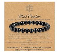 Emibele Obsidian-Armband, natürliches Obsidian-Kristall-Chakra-Armband für positive Energie, Spiritueller Kristall-Schmuck, 8mm runde Perle, Schutzsteine, Schmuck, Geschenke für Frauen, Männer,Schwarz
