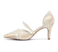Emily Bridal A18353-49 Frauen Hochzeit Schuhe Spitze Zehe 8CM Stiletto Absatz Satin Pumps Perle Blume Brautschuhe,Champagner,40 EU