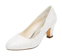 Emily Bridal Brautschuhe Damen Seide wie Satin Stöckel Absatz geschlossene Zehe Pumps, 38 EU, Ivory