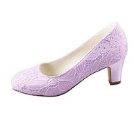 Emily Bridal Brautschuhe Damen Seide wie Satin Stöckel Absatz geschlossene Zehe Pumps (EU36, Helles Lila)