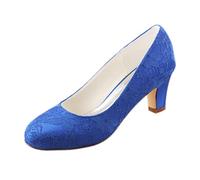 Emily Bridal Brautschuhe Damen Seide wie Satin Stöckel Absatz geschlossene Zehe Pumps (EU39, Blau)
