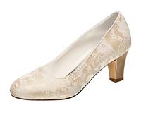 Emily Bridal Brautschuhe Damen Seide wie Satin Stöckel Absatz geschlossene Zehe Pumps (EU40, Champagner)