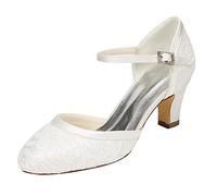 Emily Bridal Brautschuhe Damen Spitze Satin Stiletto Pumps Sandalen, 39 EU, Ivory