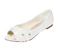 Emily Bridal Brautschuhe Frauen Satin Flache Ferse Peep Toe mit Crystal Heel Crystal (EU38, Ivory)