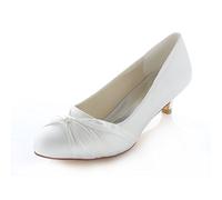 Emily Bridal Brautschuhe Frauen Satin Kitten Heel Geschlossene Zehe Pumps, 39 EU, Ivory