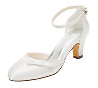 Emily Bridal Brautschuhe Hochzeit Schuhe High Heel Runde Knöchelriemen Bow Brautschuhe, 38 EU, Elfenbein