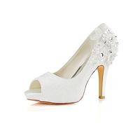 Emily Bridal Brautschuhe Spitze Hochzeitsschuhe Elfenbein Spitze Peep Toe High Heel Brautschuhe (EU35, Elfenbein)
