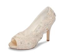 Emily Bridal Brautschuhe Spitze Hochzeitsschuhe Spitze Peep Toe High Heel Brautschuhe (EU36, Champagner)