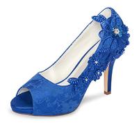 Emily Bridal Brautschuhe Spitze Hochzeitsschuhe Spitze Peep Toe High Heel Brautschuhe (EU39, Blau)