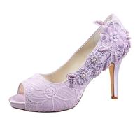 Emily Bridal Brautschuhe Spitze Hochzeitsschuhe Spitze Peep Toe High Heel Brautschuhe (EU39, Helles Lila)