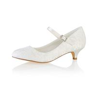 Emily Bridal BrautschuheSpitze Hochzeit Schuhe runde Kappe Mary Jane Brautschuhe Kitten Heel Mutter Schuhe (EU42, Elfenbein)