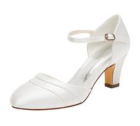 Emily Bridal - Hochzeitsschuhe Damen-Pumps aus seidenähnlichem Satin, mit Absatz, geschlossene Spitze, Elfenbein - elfenbeinfarben - Größe: 38 EU