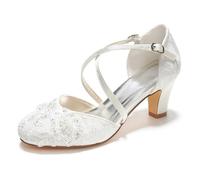 Emily Bridal Hochzeitsschuhe Runde Criss Cross Party Schuhe (EU42, Elfenbein)