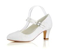 Emily Bridal Seide Hochzeit Schuhe Vintage Round Toe Mary Jane Brautschuhe Hochzeit Gast Schuhe, 42 EU, Elfenbein