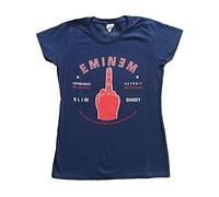 Eminem T Shirt Detroit Finger Logo Nue offiziell Damen Skinny Fit Navy Blau M