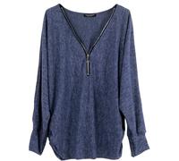 Emma & Giovanni - Damen - Langarmshirt - Pullover Zip - Top & Shirt (Blau, S-M)