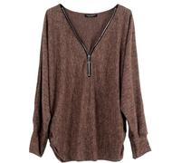 Emma & Giovanni - Damen - Langarmshirt - Pullover Zip - Top & Shirt (Schokolade, L-XL)
